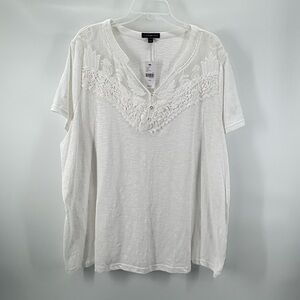 Lane Bryant sz 22/24 White Short sleeve Embroidered Shirt New Coastal Nautical